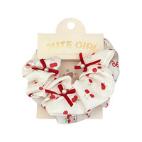 Chouchous pour cheveux en gros, motif cerise, mignons, très élastiques, rouges, avec logo personnalisé, pour fêtes d'enfants, vente en gros pour filles, OEM ODM, attaches pour queue de cheval