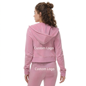 Sweat à capuche pour femme en coton tricoté lourd 100% avec sequins, personnalisable, style streetwear, coupe courte, fermeture éclair sur le devant, respirant - Product Image 2