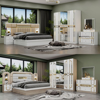Ensemble complet de meubles de chambre à coucher en bois, 5 pièces, lit king size, cadre en bois double, ensemble de meubles de chambre à coucher de luxe turc moderne