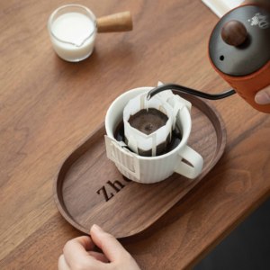 Khay trà cà phê gỗ óc chó nhỏ, kiểu dáng thanh lịch, in logo tùy chỉnh, hình oval, dùng trang trí nhà cửa - Product Image 5