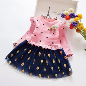 Robe à manches longues pour bébé, enfant, petite fille, motif cœur, jupe à fleurs, couture florale - Product Image 5