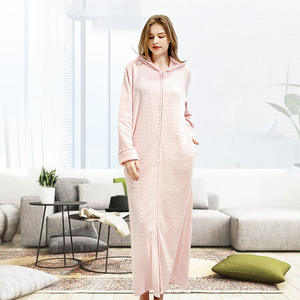 New Fall and Winter <strong>Zip</strong>-up Bathrobe with Hooded Lengthen the Sleeves <strong>Dressing</strong> <strong>Gown</strong> Couple's Flannel Nightgown - Product Image 4