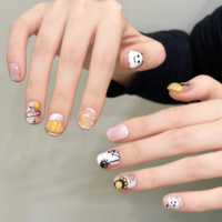10 pièces Faux ongles à presser faits main pour Halloween, motif araignée et citrouille, courts, ronds, 3D, fantôme et citrouille, vente en gros