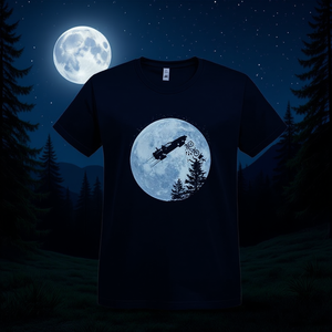 Camiseta del 20 Aniversario de Pampling, Diseño Gráfico de Auto con Luna Azul Oscura, Unisex, Ropa Promocional - Product Image 2
