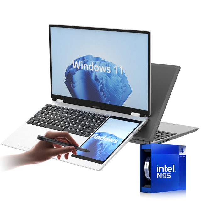 Original Supplier Wholesale OEM 15.6 Inch+7 Inch Touch Dual Screen 32GB TB SSD Intel Celeron Processor N95 Commercial Laptop