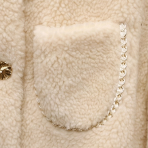 <span class=keywords><strong>Manteau</strong></span> court en laine Teddy pour <span class=keywords><strong>femme</strong></span>, <span class=keywords><strong>blanc</strong></span> crème, col rond, garniture en strass, boutons dorés en relief, vêtement d'extérieur ample pour l'hiver - Product Image 4