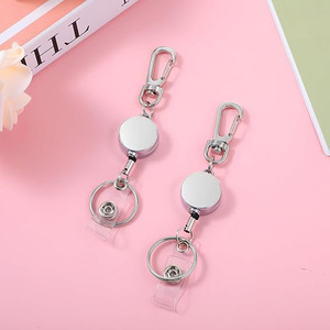 ID round 2.5cm zinc alloy easy-pull buckle retractable metal pull <b>cord</b> anti-loss keychain ID card buckle in stock - Product Image 2