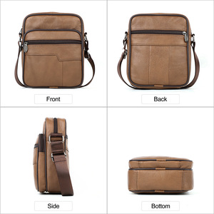 Sac bandoulière en cuir véritable pour homme, taille mini, décontracté, pour tous les jours, couleur unie avec poche - Product Image 4