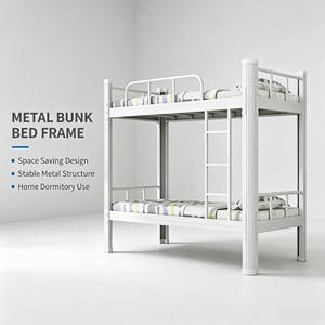 Lit superposé en acier blanc, lit superposé en métal stable avec barrière de sécurité et échelle pour dortoir, personnel, étudiants, auberge de jeunesse - Product Image 1