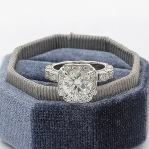טבעת יהלומים 3 ס "מ 3ct עגול מסניט 925 טבעת אירוסין משובצת כסף סטרלינג