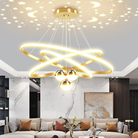 Nordische Kreisförmige 3-Ring LED-Pendelleuchte, Sternenprojektions-Hängelampe für Esstisch, Wohnzimmer, Bartheke & Kinderzimmer