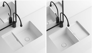 Fregadero de lavandería de poliéster con lavabo de cerámica blanca moderna, con tabla de lavado, accesorio conveniente para escurridor de baño - Product Image 6