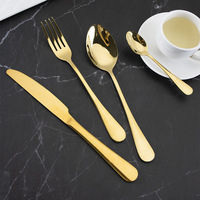 Service de Table en Acier Inoxydable 1010, 24 Pièces pour 4 Personnes, Luxe Moderne Doré, Coffret Cadeau en Bois, Cadeau d'Affaires, En Stock