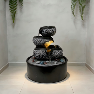 Fontaine d'eau de bureau à motif de lotus avec des roches de <span class=keywords><strong>rivière</strong></span> - Product Image 1