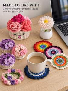 Assortiment de fleurs en pot au crochet colorées : roses, marguerites, tournesols, tulipes – Décoration de bureau, vente en gros, cadeau - Product Image 5