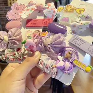 All'ingrosso Bow Knot Girls Princess Children Hair Pins stacks Cute Baby Fabric forcine per capelli Set