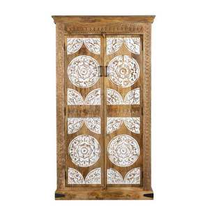 Handcrafted Solid Wood Brown Display Cabinet with Elegant Doors Multi Compartment Storage and Vintage Style Home Furniture - Product Image 1