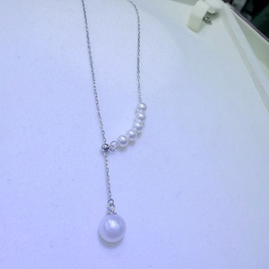 Collier de perles d'eau douce rondes Zhuji 13-14 mm, argent pur S925 avec placage rhodium, collier de perles Edison, presque sans défaut - Product Image 3