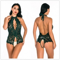 Set Lingerie Satin Renda Seksi Deep V Hot 18, Kostum Seksi Terbuka di Bagian Selangkangan, Jumpsuit Playsuit Bodysuit Tanpa Selangkangan dan Tanpa Punggung