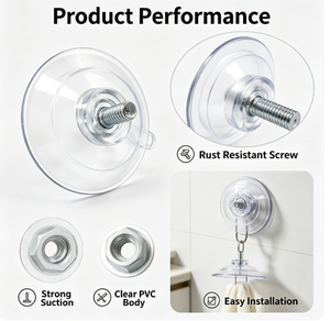 Gancio a ventosa in <span class=keywords><strong>PVC</strong></span> trasparente e silicone con dado a vite, appendiabiti rotondo da parete per vetro, bagno, cucina, porta, <span class=keywords><strong>armadio</strong></span>, doccia - Product Image 3
