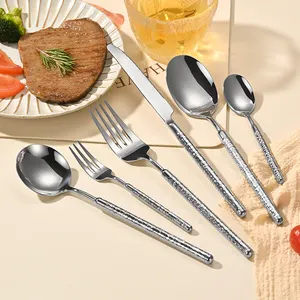 Set alat makan palu emas, sendok garpu hotel Stainless Steel elegan untuk pernikahan