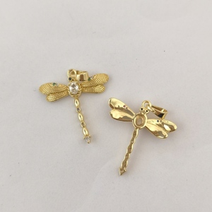 10pcs Đồng chuồn chuồn Mặt dây chuyền quyến rũ cho Vòng cổ đồng mạ vàng pha lê Rhinestone đồ trang sức làm thành phần bán buôn - Product Image 5