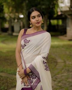 Sari de Lino y Algodón con Estampado Digital, Exclusivo de Bollywood, Elegante, Ropa Étnica, para Bodas, Fiestas, Uso Casual - Product Image 3