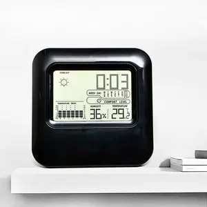 Jam Alarm Desktop stasiun cuaca pintar, kalender kelembaban suhu Snooze Digital