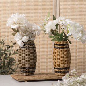 Vase en plastique tissé à la main, jaune brun, style rustique, décoration de bureau, arrangement floral, décoration intérieure - Product Image 3