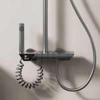 Ensemble de robinets de douche piano muraux à 4 voies en aluminium gris pistolet à écran LED Thermostatique Jet Soft Rain Slide Bar Salles de bains