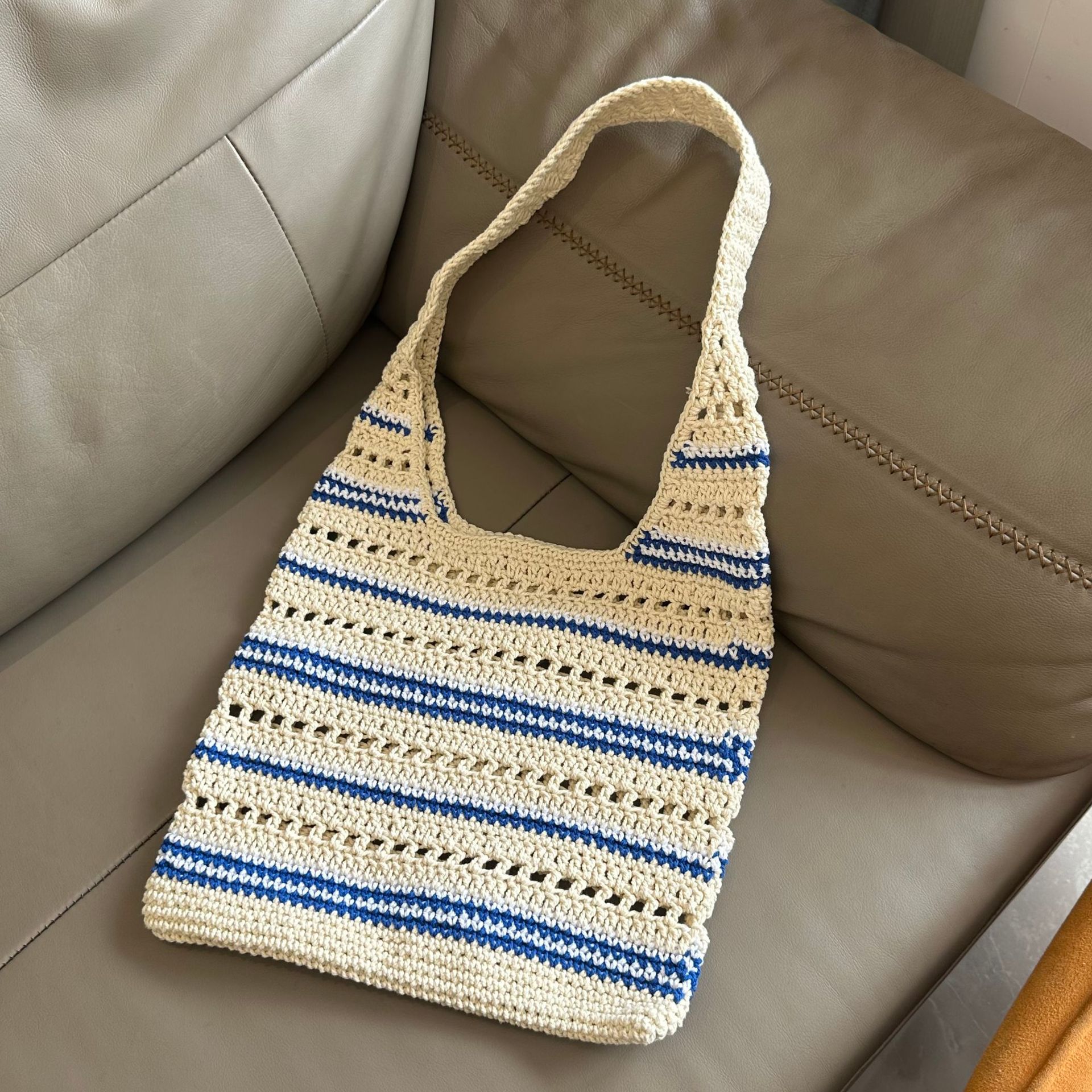 Beige blue striped