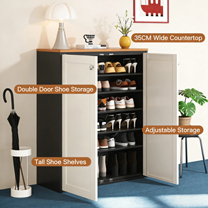 Armoire de rangement pour chaussures en acier de qualité supérieure avec dessus en bois massif et étagères réglables, organisateur robuste pour l'<span class=keywords><strong>entrée</strong></span> de la maison - Product Image 4
