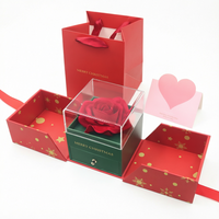Bunga Mawar Awet Grosir dalam Kotak Perhiasan Akrilik, Hadiah Bunga Abadi untuk Hari Valentine, Natal, Hari Ibu, Ulang Tahun