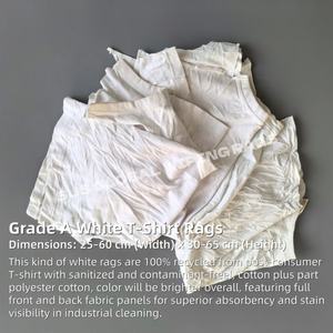 Trapos de tela 100% algodón, trapos blancos recuperados de camisetas, trapos blancos de camisetas para uso industrial, para limpiar agua y aceite - Product Image 2