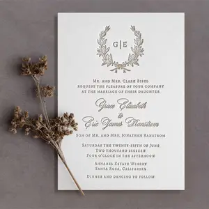 Biglietti d'invito personalizzati di fascia alta inviti di nozze con stampa tipografica in carta di cotone bianco