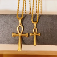 Luxe religieux Ankh croix pendentif collier mode femmes croix égyptienne hommes bijoux en acier inoxydable pendentif chaîne cadeau