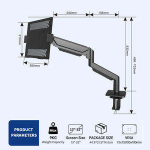 Подставка для ноутбука KHCOOHOO, стальная, черная, регулируемая по высоте, с газовой пружиной и охлаждающим поддоном, для ноутбуков 13-32 дюймов, грузоподъемность 9 кг, крепление на C-образный кронштейн, настраиваемая - Product Image 5