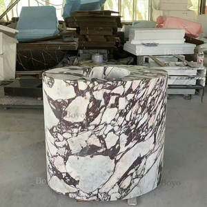 Lavabo de Pedestal Ovalado de Mármol Calacatta Viola, Moderno, Independiente, para Baño de Villa de Lujo Italiana Pura - Product Image 2