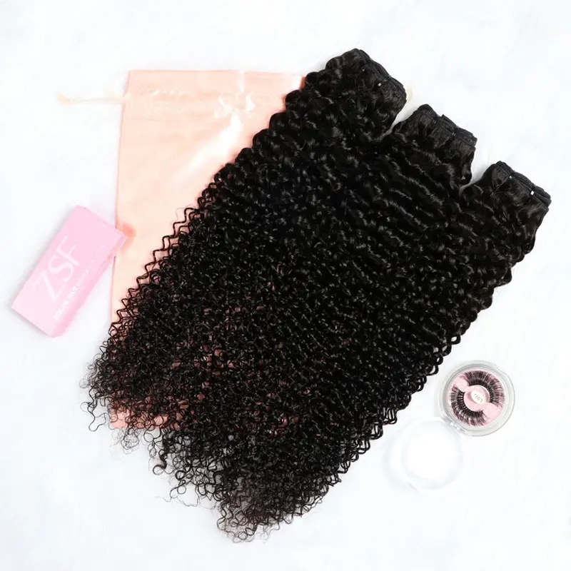 ZSF Hair Bundles Wholesale Jerry Curly 100% Mink Brazilian Virgin Human Hair Bundles, Raw Cuticle Aligned Natural Black Hair