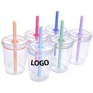 Vaso Reutilizable de Pared Simple de 12 oz con Logotipo Personalizado, Vaso Transparente Cónico con Pajita, Hecho de Material Tritan, para Bebidas Frías, Taza de Viaje Portátil - Product Image 1