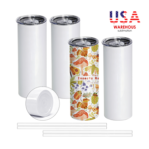 Botol Air Dinding Ganda 50 Pack dari Gudang AS, Model Flat-edge untuk Sublimasi, Tumbler Stainless Steel Putih 20oz dengan Sedotan - Product Image 1