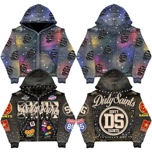 Moletom Vintage Personalizado de Inverno Lavado e Desbotado para Homens, Fabricação OEM, Jaqueta com Zíper de Algodão Pesado 100% com Strass - Product Image 5