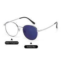 Lunettes photochromiques pour femmes et hommes, monture ronde en métal, anti-reflet, anti-lumière bleue, verres photogray bleus