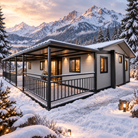 Maison modulaire préfabriquée d'hiver avec terrasse couverte pour station de ski en montagne, location de chalet et climat froid