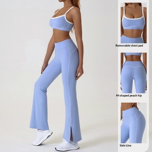 <span class=keywords><strong>Ensemble</strong></span> de sport 2 pièces respirant et ajusté pour <span class=keywords><strong>femme</strong></span>, en Spandex/Nylon, résistant aux plis, couleur nude, avec blocs de couleur, pour le yoga et les activités de plein air - Product Image 2