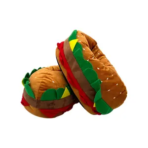 Custom food slippers wholesale as gifts for adults indoor with exaggerated hamburger shape fuzzy slippers toy slip