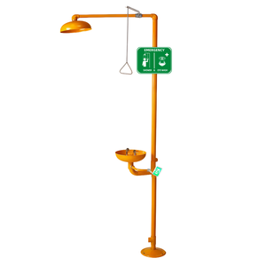 Estación de <span class=keywords><strong>Lavaojos</strong></span> y Lavaespaldas Industrial de Emergencia, Resistente a la Corrosión, Color Amarillo - Product Image 1