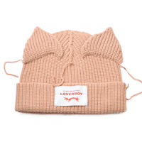 Bonnet Y2K style oreilles de chat, mignon, en feutre de laine tricoté, chaud et décontracté, avec motif crâne