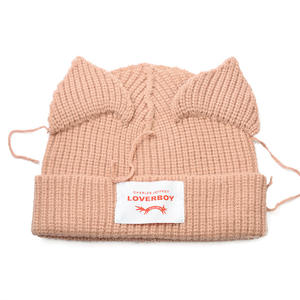 Y2K-Stil Katzenohrmütze niedlicher Schädel-Beanie-Hut gestrickt Wolle Filzkappe warmer schlaffiger Häkelhut - Product Image 4