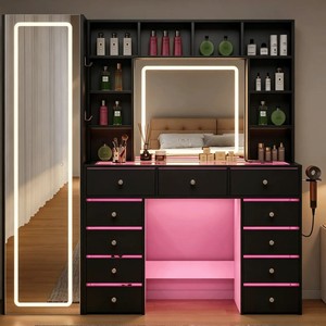 Full Length Mirror <strong>Vanity</strong> <strong>Desk</strong> and Lights 3 Colors Transparent Top <strong>with</strong> 11 RGB <strong>Drawers</strong> Make up <strong>Vanity</strong> <strong>with</strong> Charging Station - Product Image 1